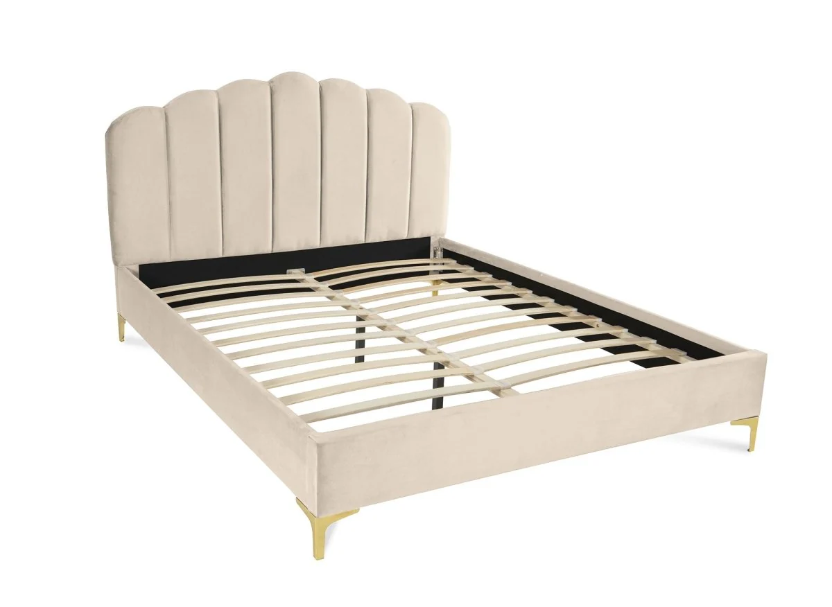 Lit double en velours beige 140x190 cm MARION - Image 3