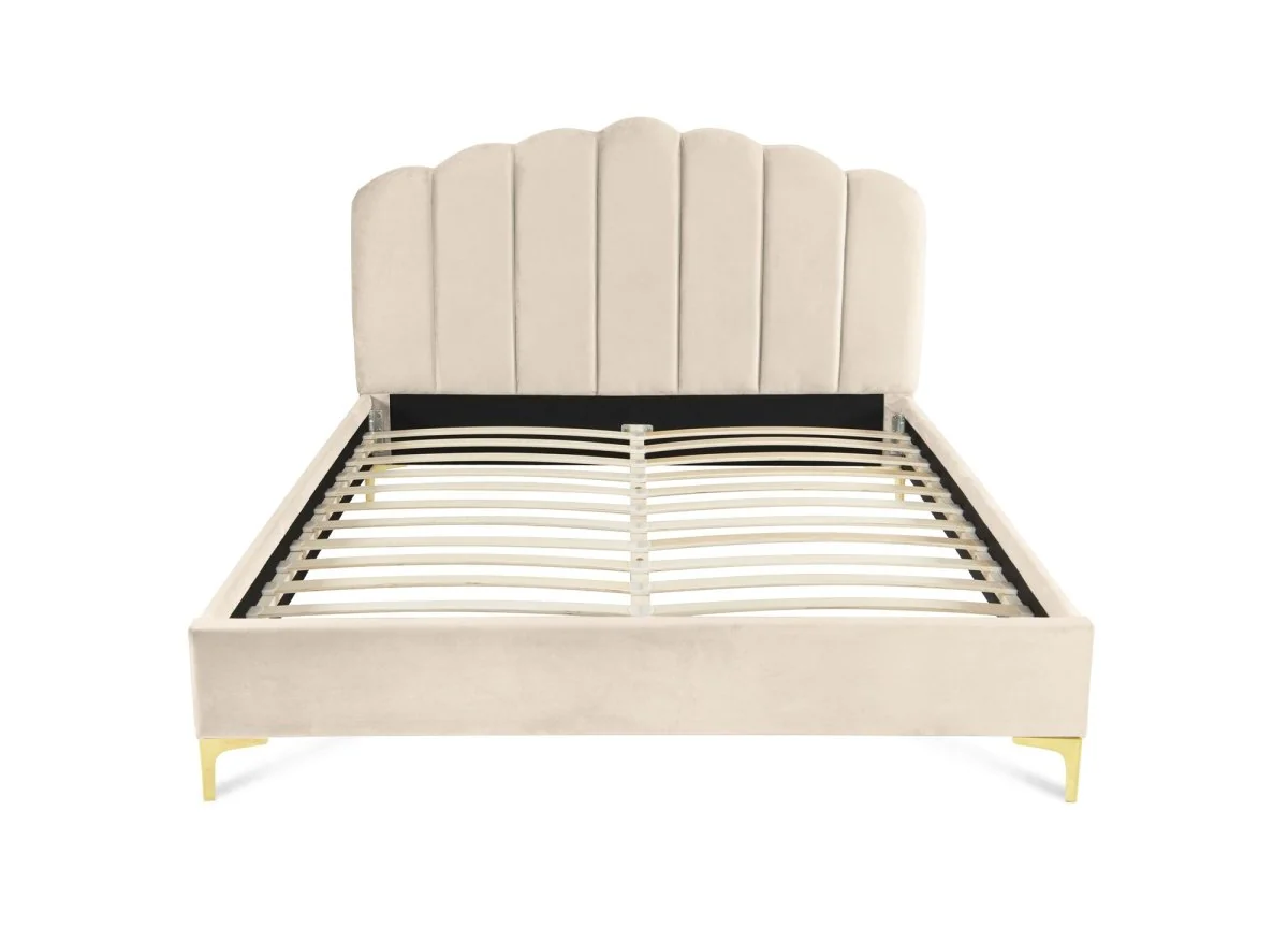 Lit double en velours beige 140x190 cm MARION - Image 4