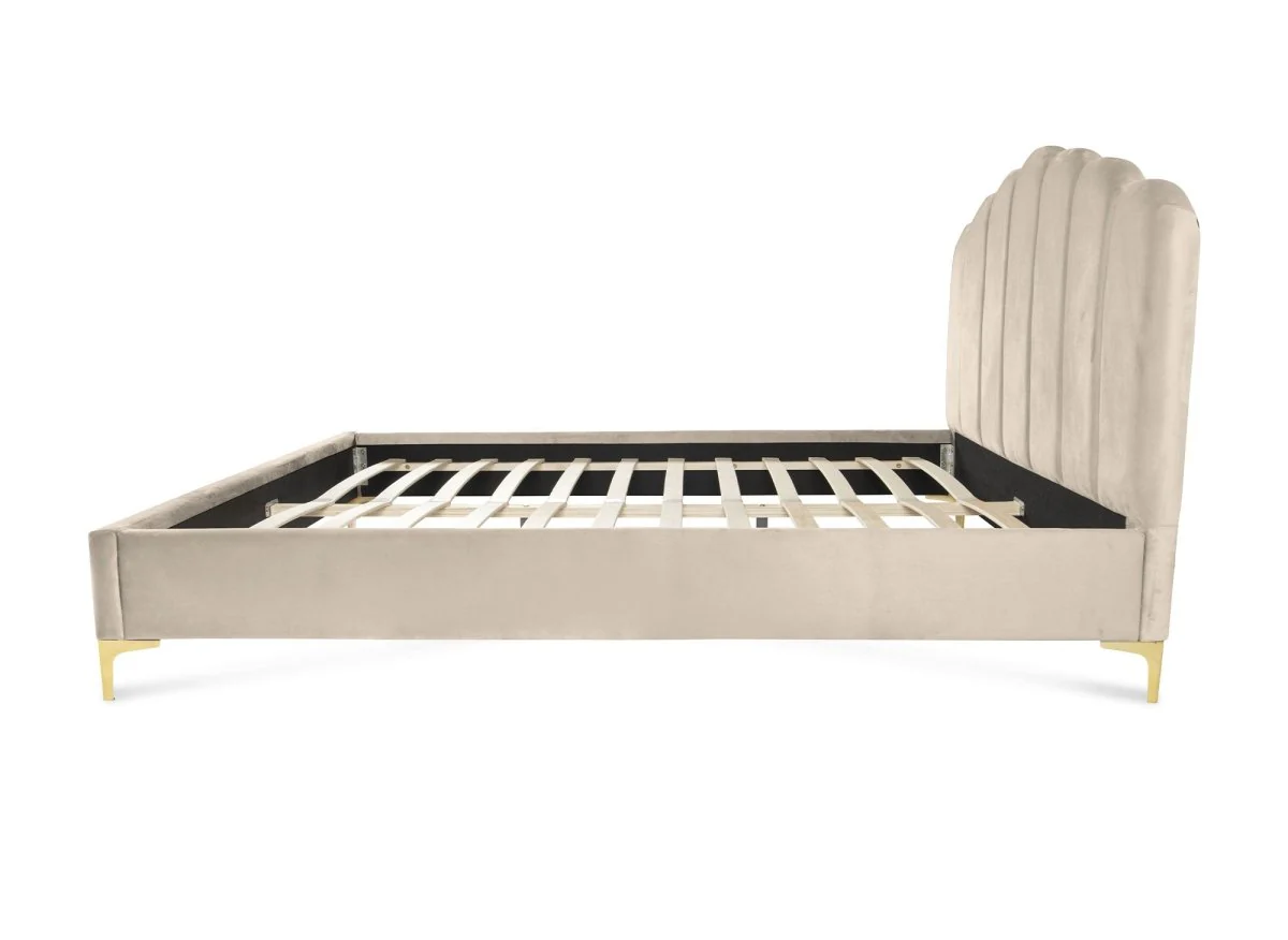 Lit double en velours beige 140x190 cm MARION - Image 6