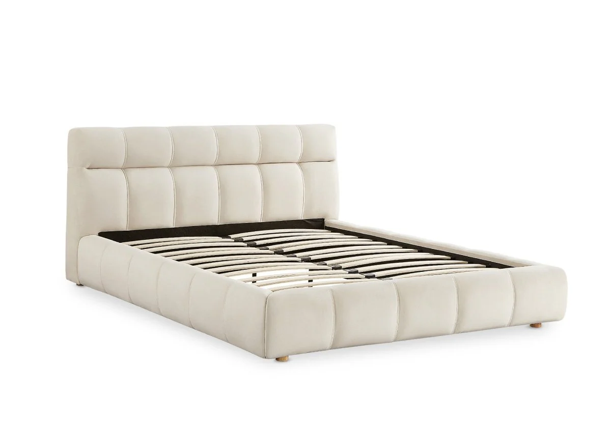 Lit double en velours beige 160x200 cm GEORGINA - Image 3