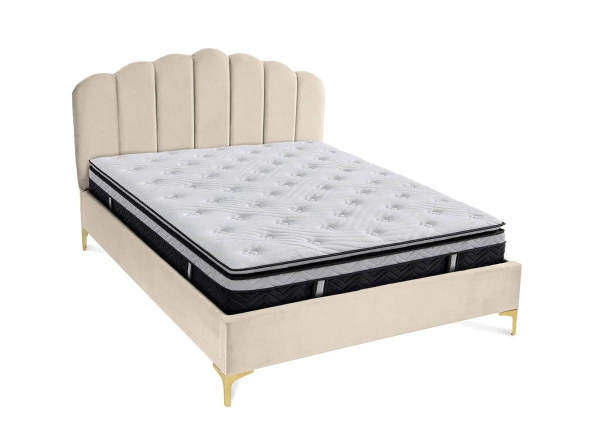 Lit double en velours beige 160x200 cm MARION - Image 5