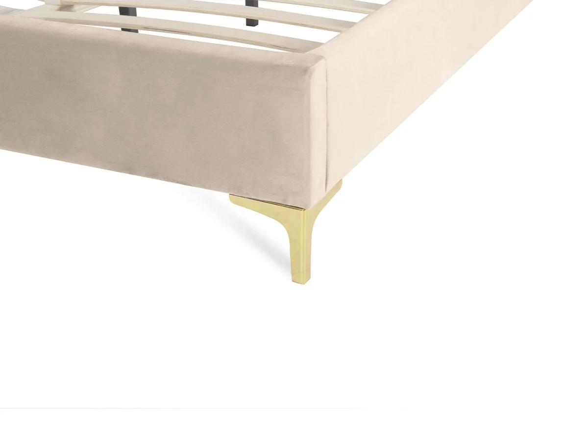 Lit double en velours beige 160x200 cm MARION - Image 7