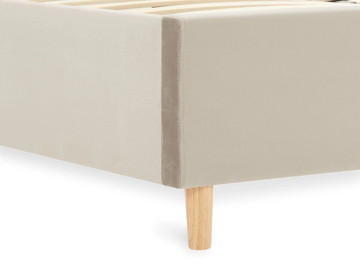 Lit double en velours capitonné beige MAREVA 160x200 cm - Image 5