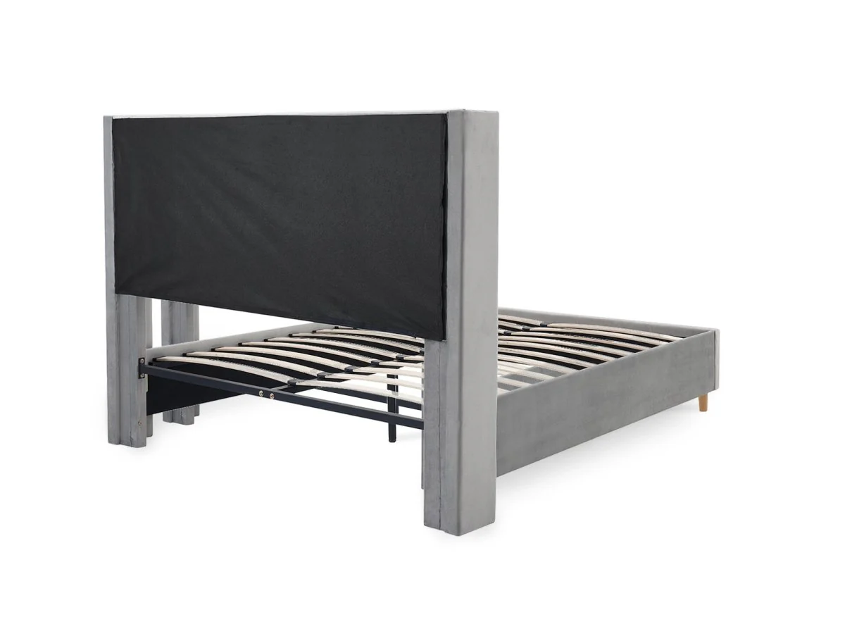 Lit double en velours capitonné gris MAREVA 140x190 cm - Image 5