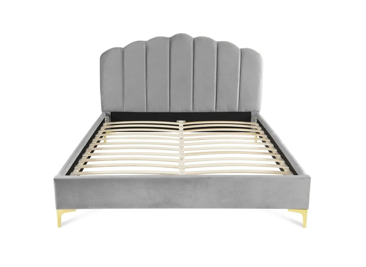 Lit double en velours gris 140x190 cm MARION - Image 4