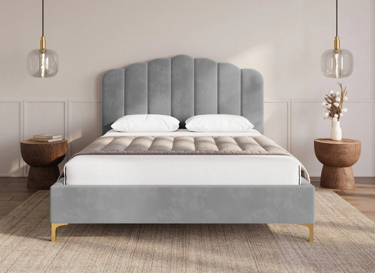 Lit double en velours gris 180x200 cm MARION - Image 2