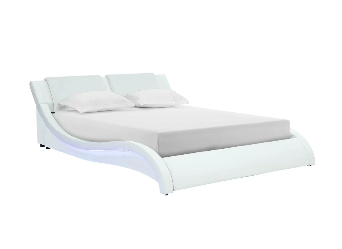 Lit en simili cuir blanc avec LED 140x190 cm ZEDA - Image 4