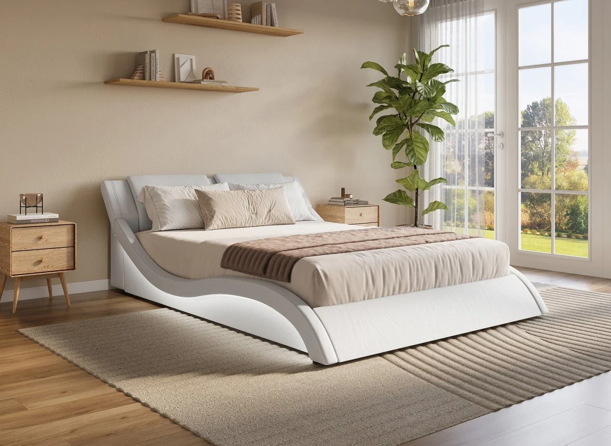 Lit en simili cuir blanc avec LED 160x200 cm ZEDA