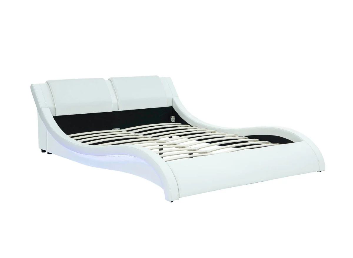 Lit en simili cuir blanc avec LED 180x200 cm ZEDA - Image 3