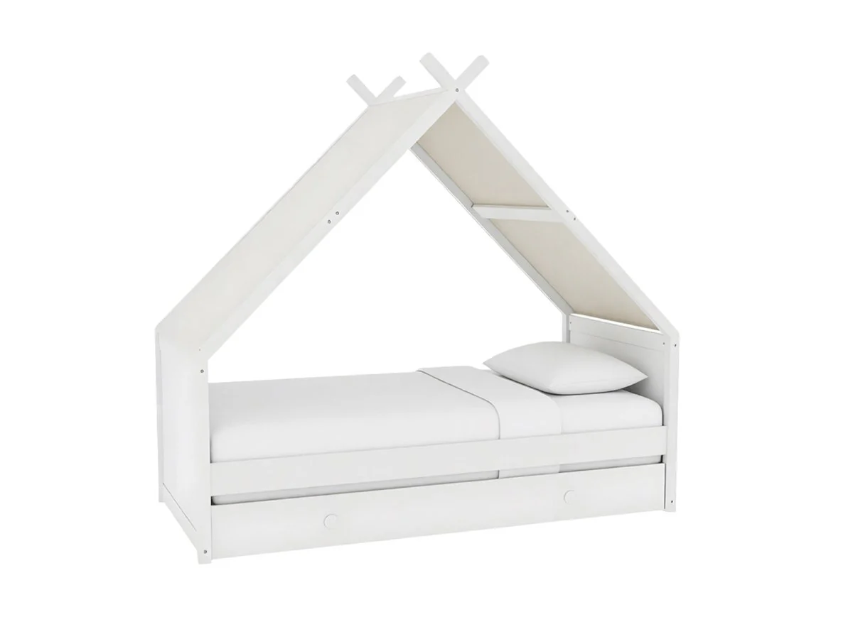 Lit gigogne cabane en bois blanc 90 x 190 cm LIMEO - Image 2