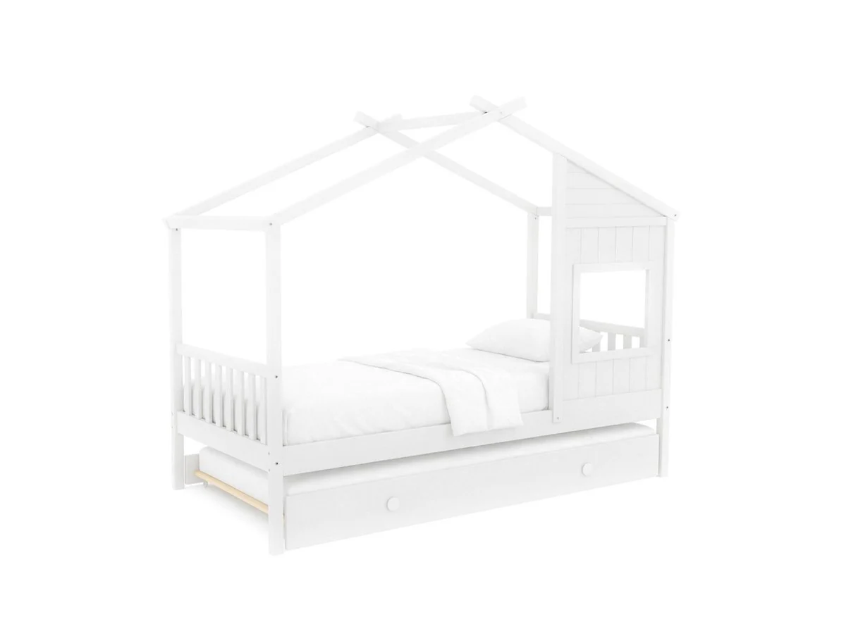 Lit gigogne cabane en bois blanc 90 x 190 cm MILIO - Image 2