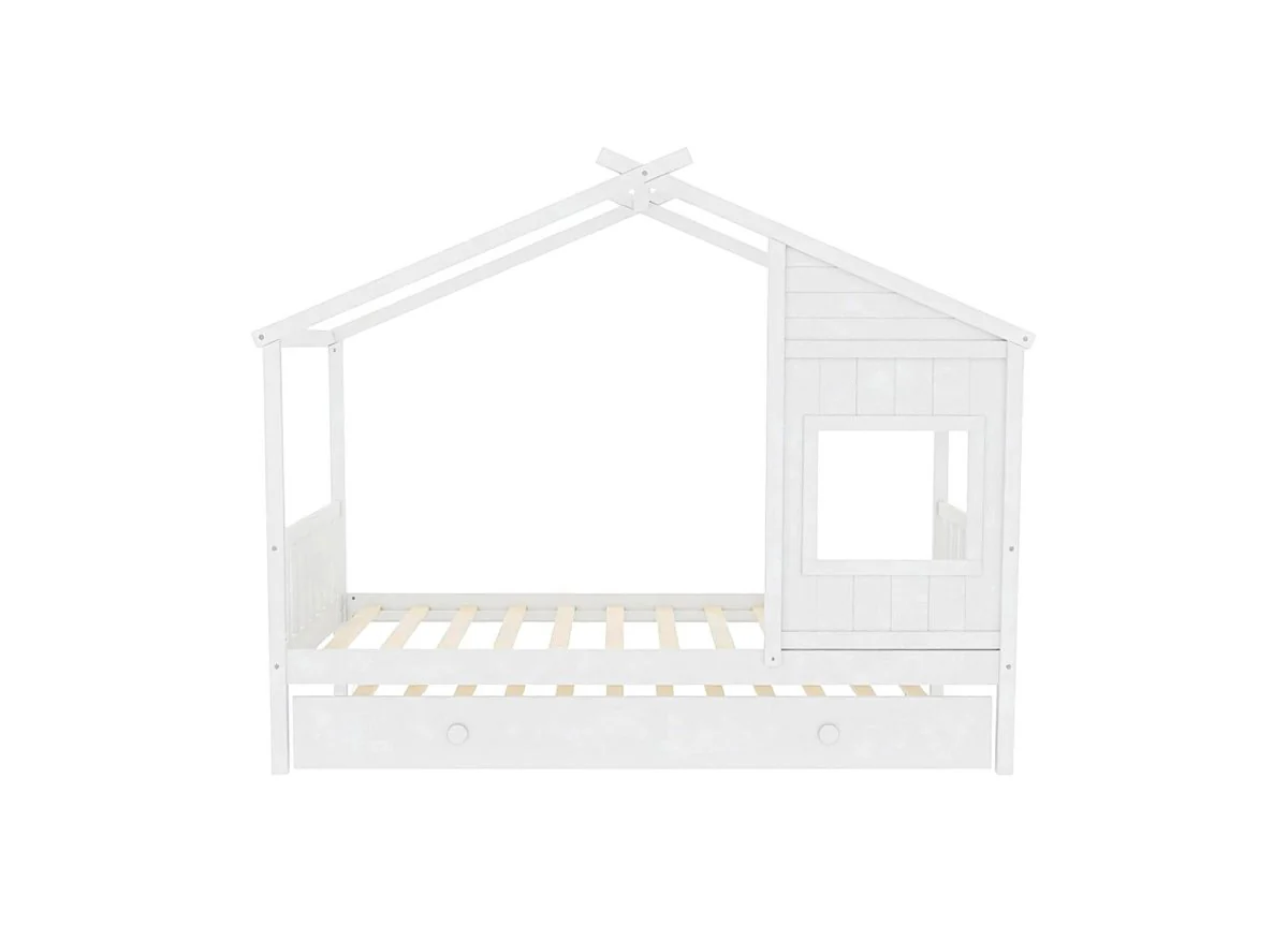 Lit gigogne cabane en bois blanc 90 x 190 cm MILIO - Image 4