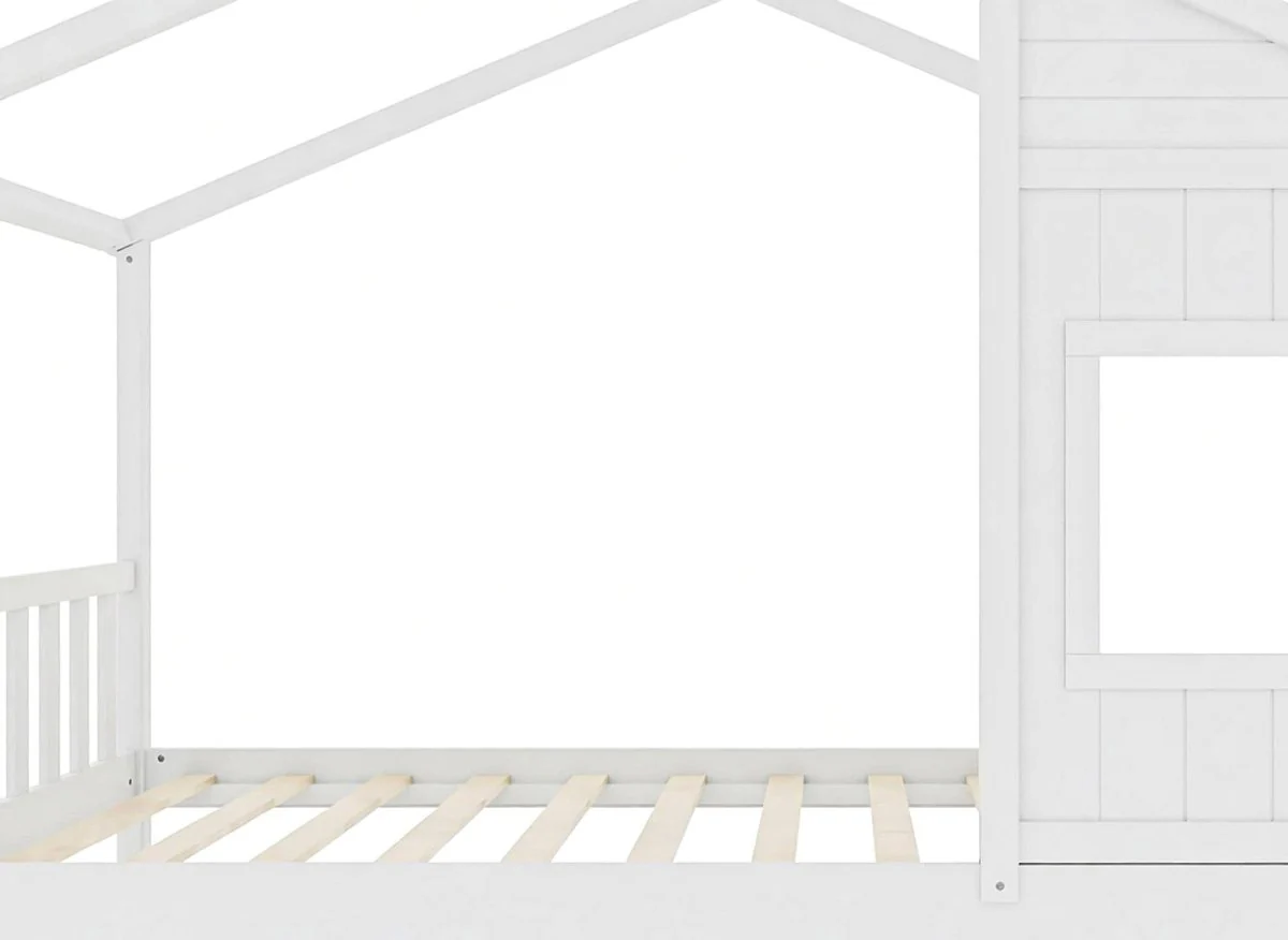 Lit gigogne cabane en bois blanc 90 x 190 cm MILIO - Image 6
