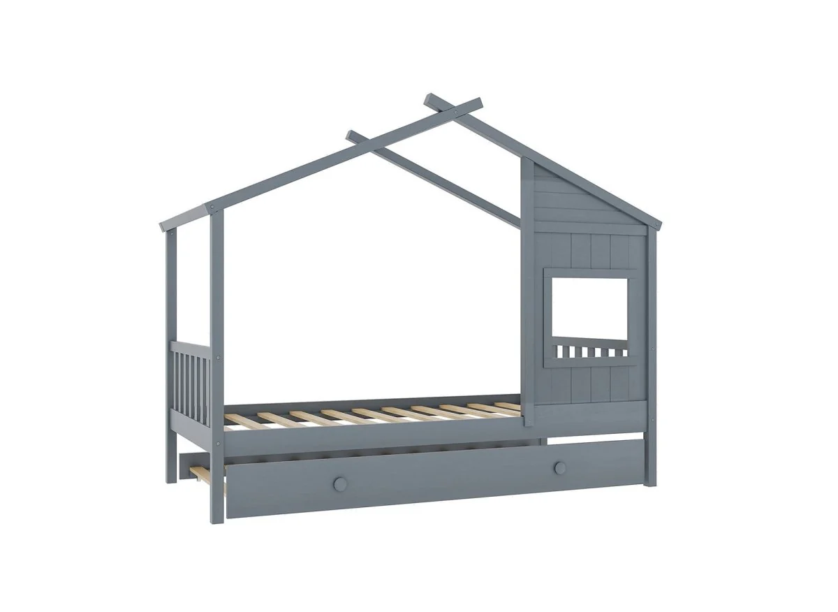 Lit gigogne cabane en bois gris 90 x 190 cm MILIO - Image 2