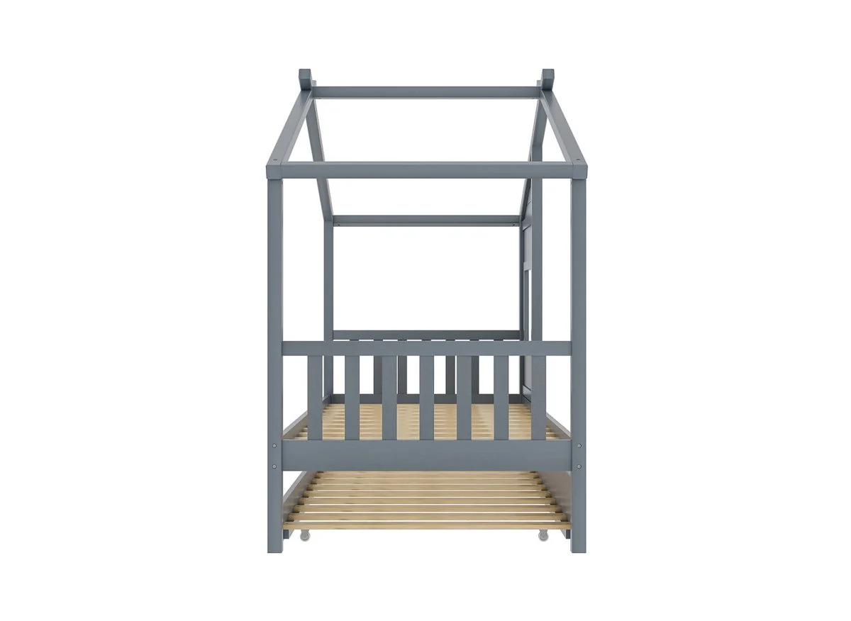 Lit gigogne cabane en bois gris 90 x 190 cm MILIO - Image 4