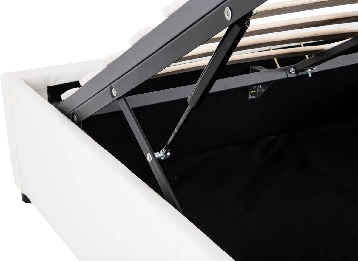 Lit sommier relevable avec coffre en simili cuir blanc 160x200 cm LIZBAN - Image 6
