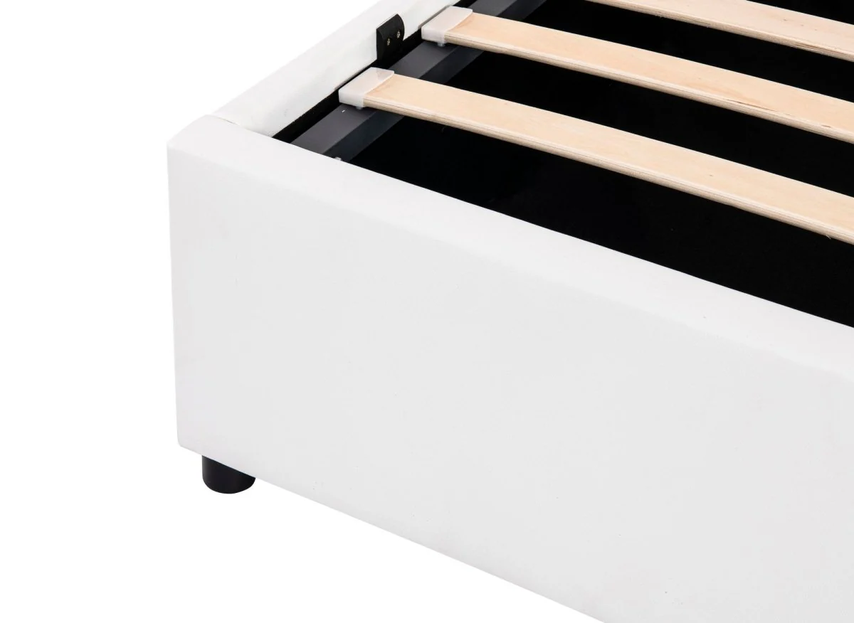 Lit sommier relevable avec coffre en simili cuir blanc 160x200 cm LIZBAN - Image 7