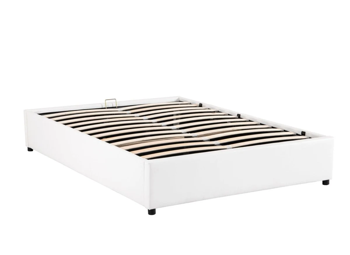 Lit sommier relevable avec coffre en simili cuir blanc 180x200 cm LIZBAN - Image 3