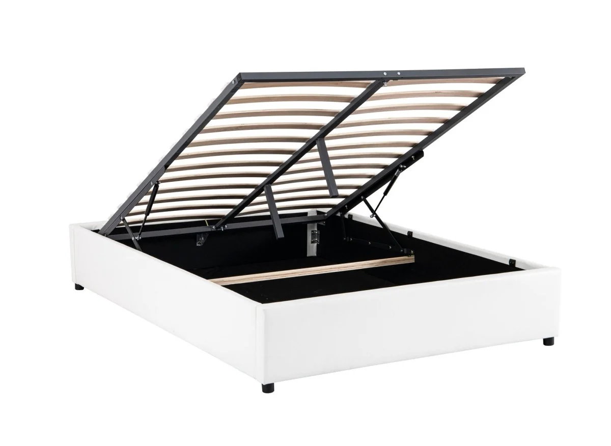 Lit sommier relevable avec coffre en simili cuir blanc 180x200 cm LIZBAN - Image 4