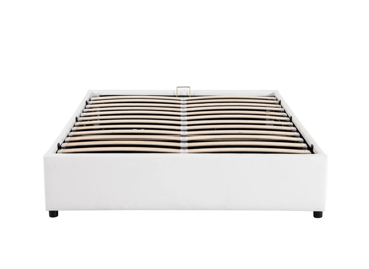 Lit sommier relevable avec coffre en simili cuir blanc 180x200 cm LIZBAN - Image 5