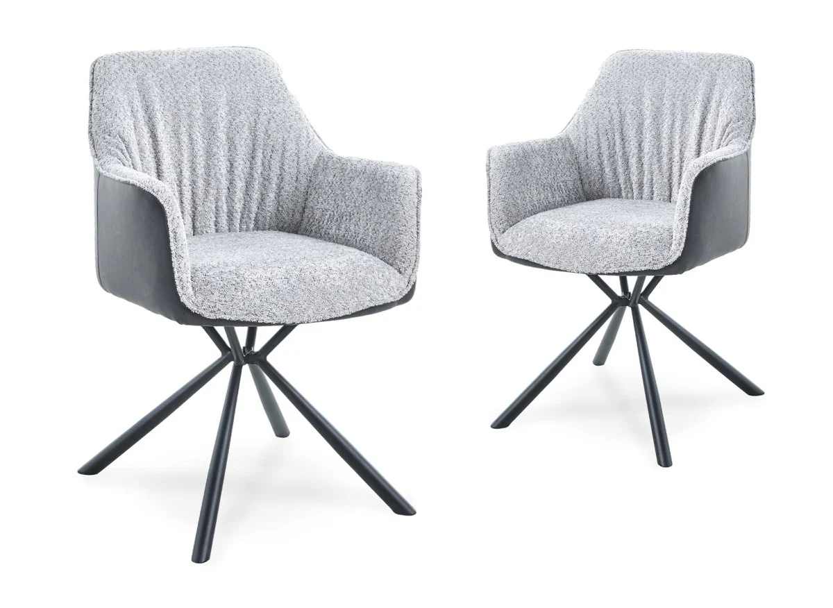 Lot de 2 chaises avec accoudoir tissu bouclette et simili cuir gris PIRO