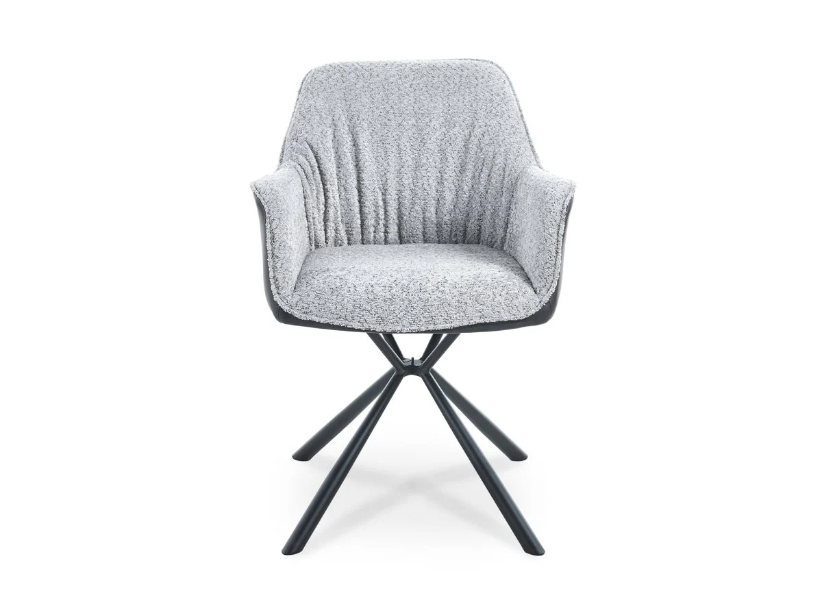 Lot de 2 chaises avec accoudoir tissu bouclette et simili cuir gris PIRO - Image 5