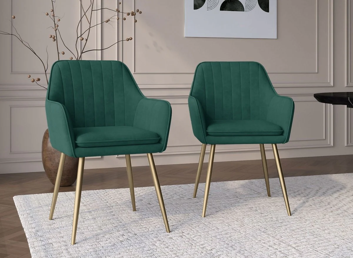 Lot de 2 chaises avec accoudoirs en velours vert EDWIGE - Image 2