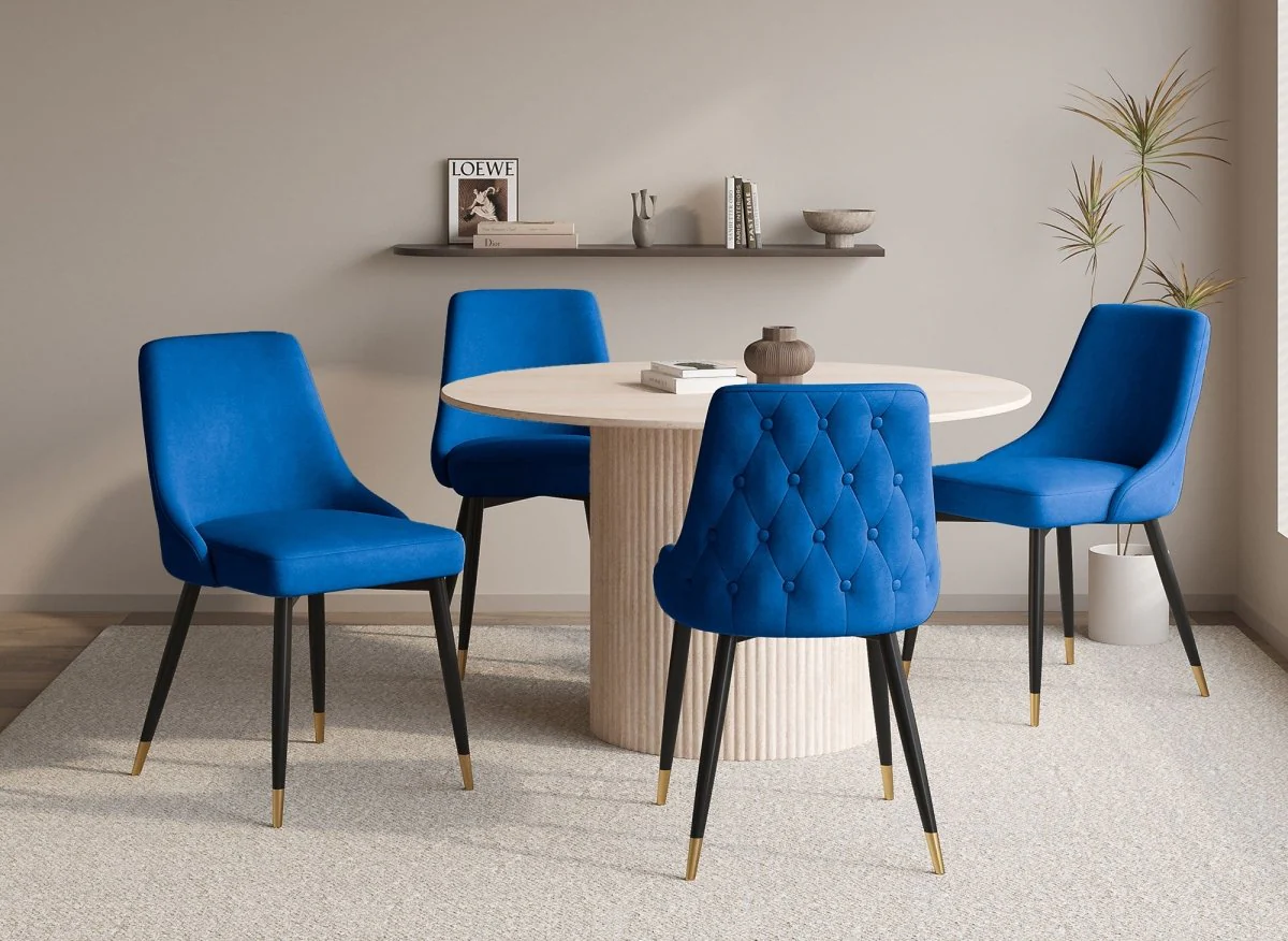 Lot de 2 chaises capitonnées en velours bleu DORINA - Image 3
