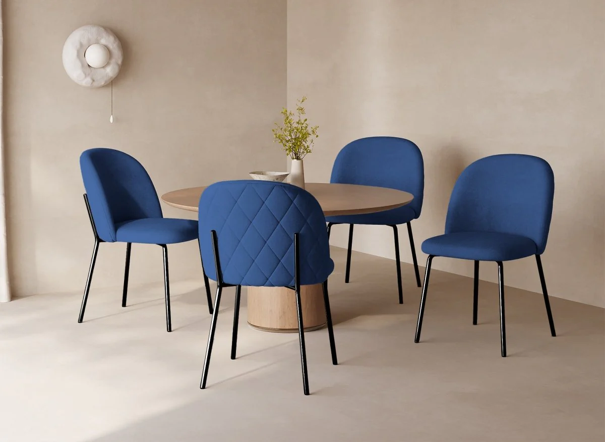 Lot de 2 chaises design en velours bleu pieds noirs KENNETH - Image 2