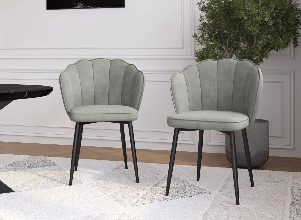 Lot de 2 chaises design en velours gris pieds noirs GARANCE - Image 2