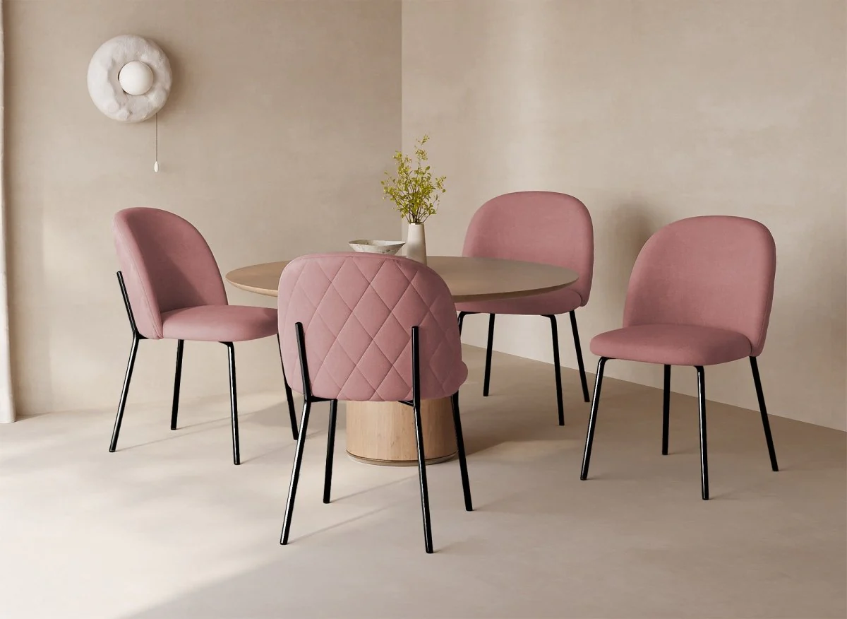 Lot de 2 chaises design en velours rose pieds noirs KENNETH - Image 2