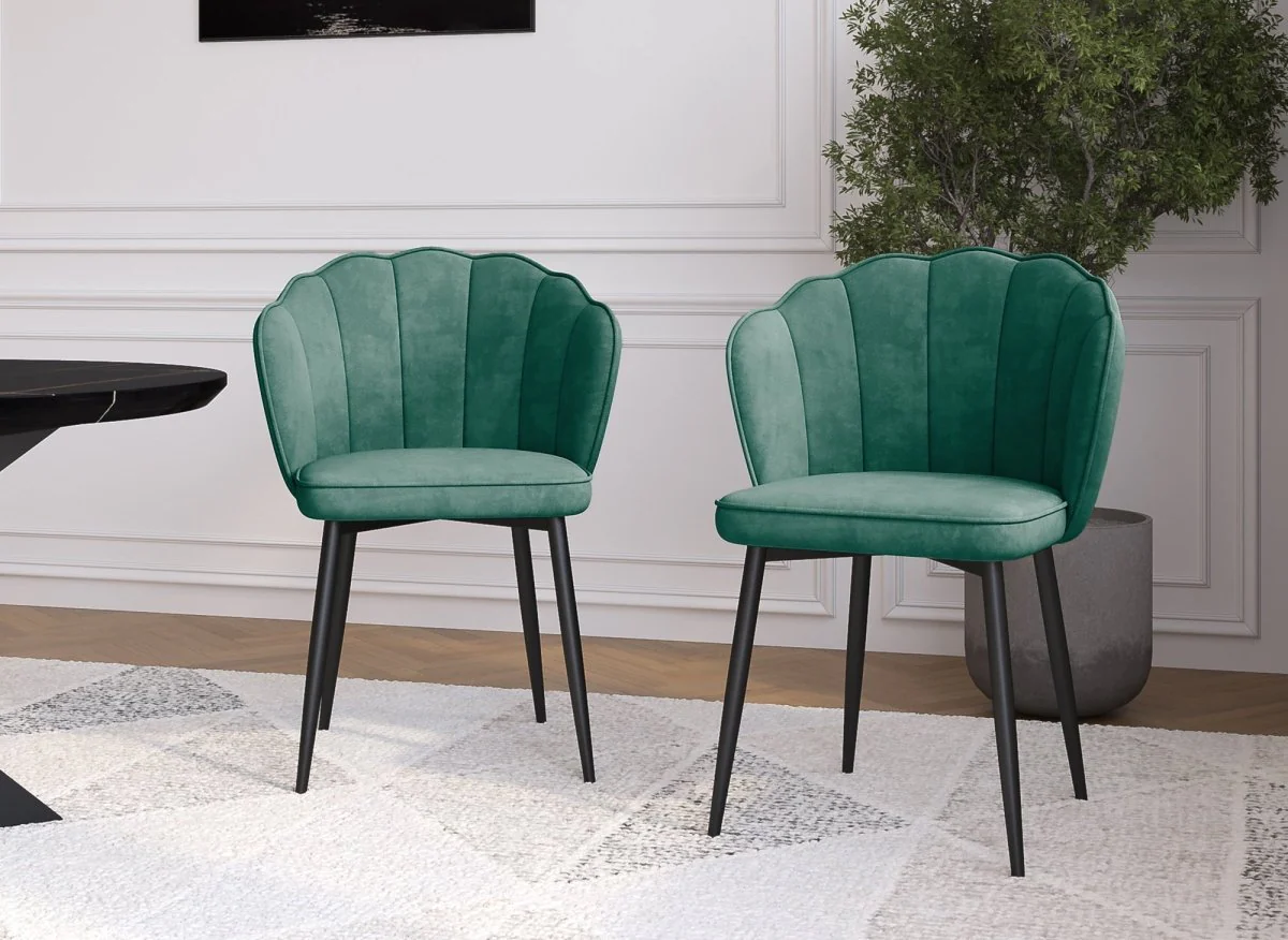Lot de 2 chaises design en velours vert pieds noirs GARANCE - Image 2