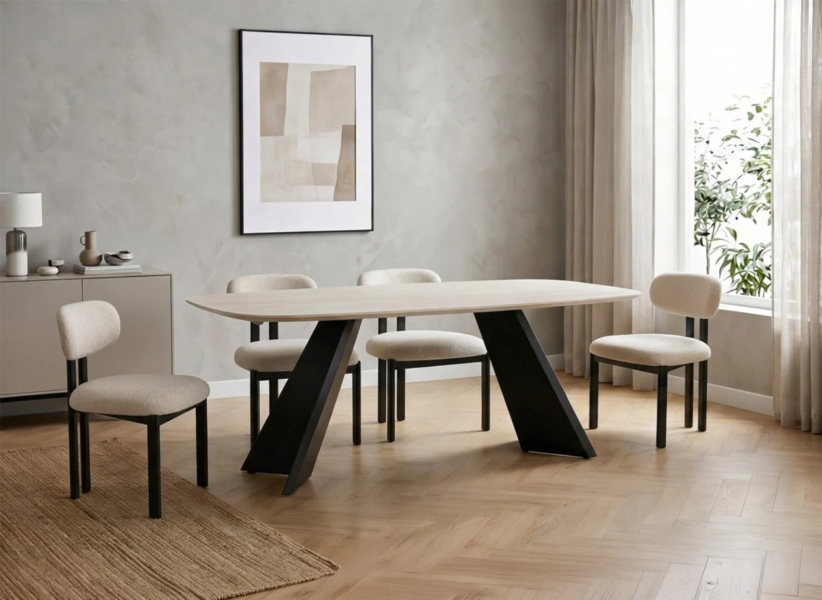 Lot de 2 chaises en tissu texturé écru pieds en métal noir LEONA - Image 3
