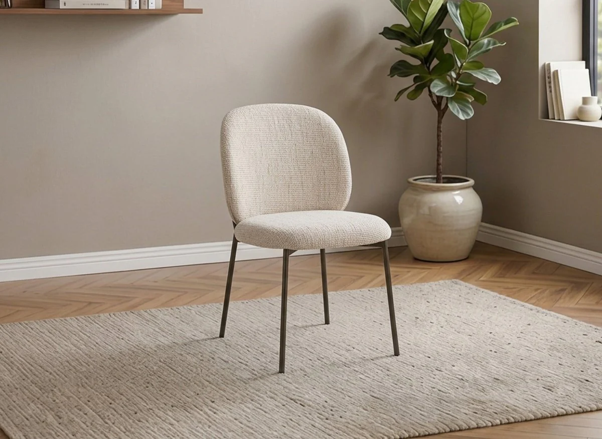 Lot de 2 chaises en tweed écru et pieds en métal marron MARCUS - Image 2