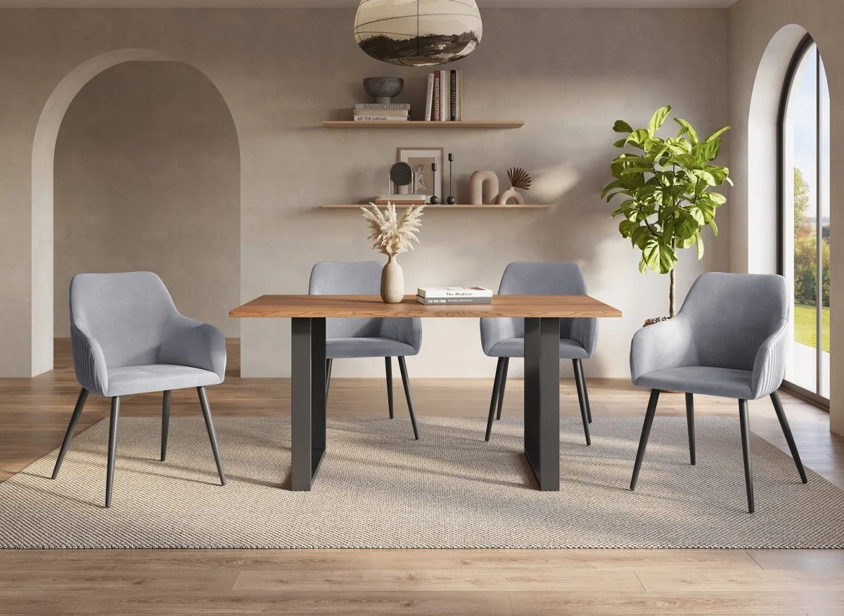 Lot de 2 chaises en velours gris pieds en métal noir DEVOR - Image 3