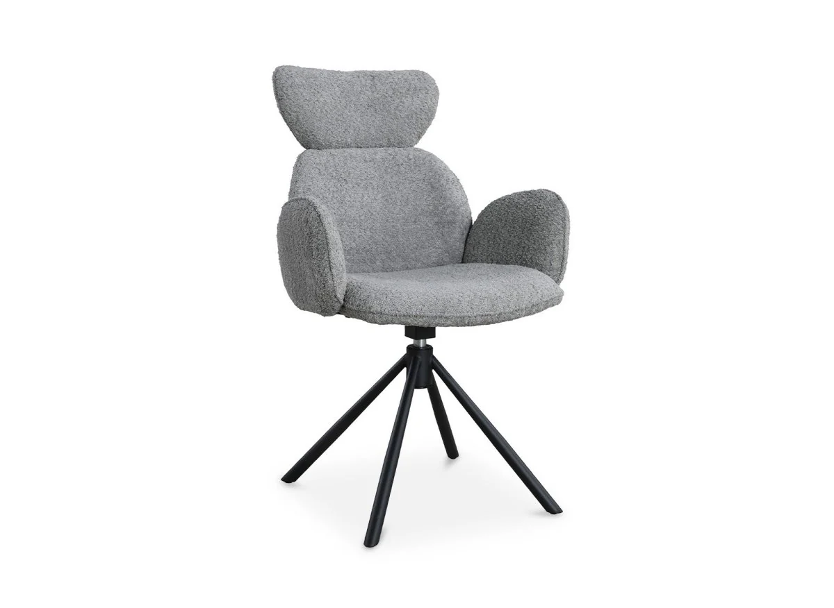 Lot de 2 chaises pivotantes avec accoudoirs en tissu effet peau de mouton gris MAGY - Image 5