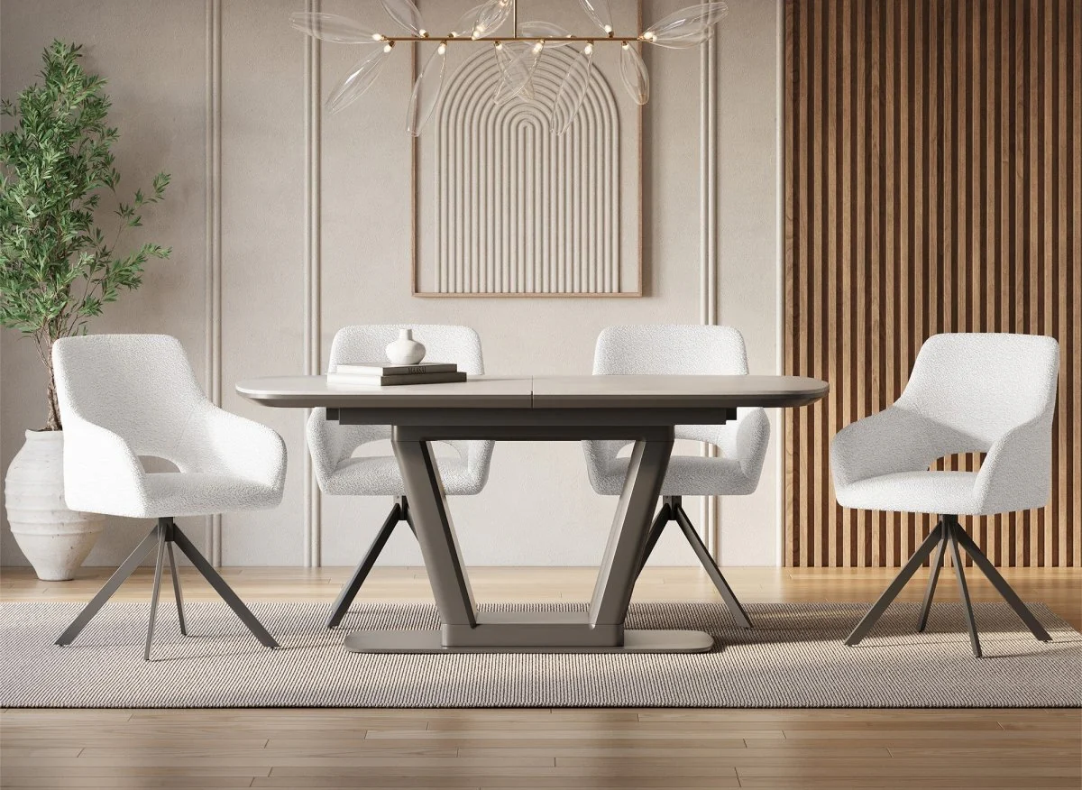Lot de 2 chaises pivotantes design en tissu bouclette blanc écru CIEL - Image 3