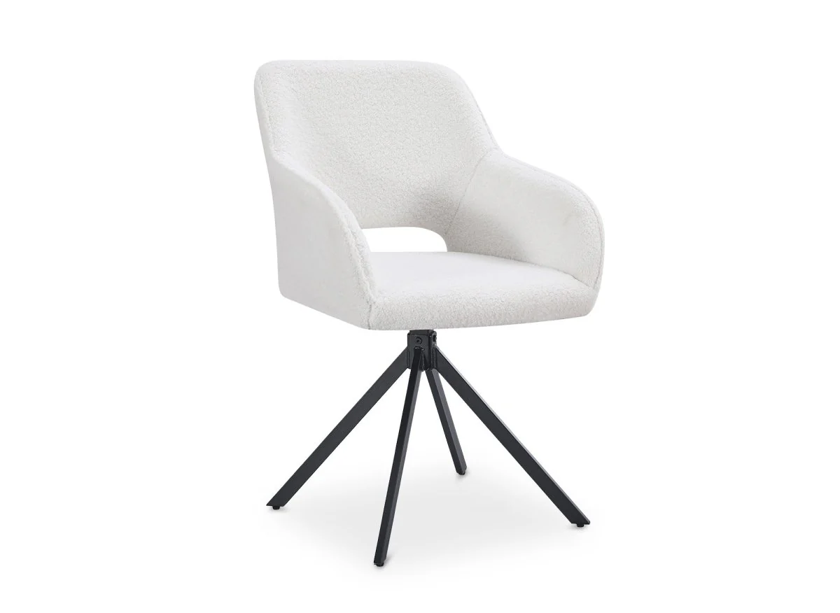 Lot de 2 chaises pivotantes design en tissu bouclette blanc écru CIEL - Image 5