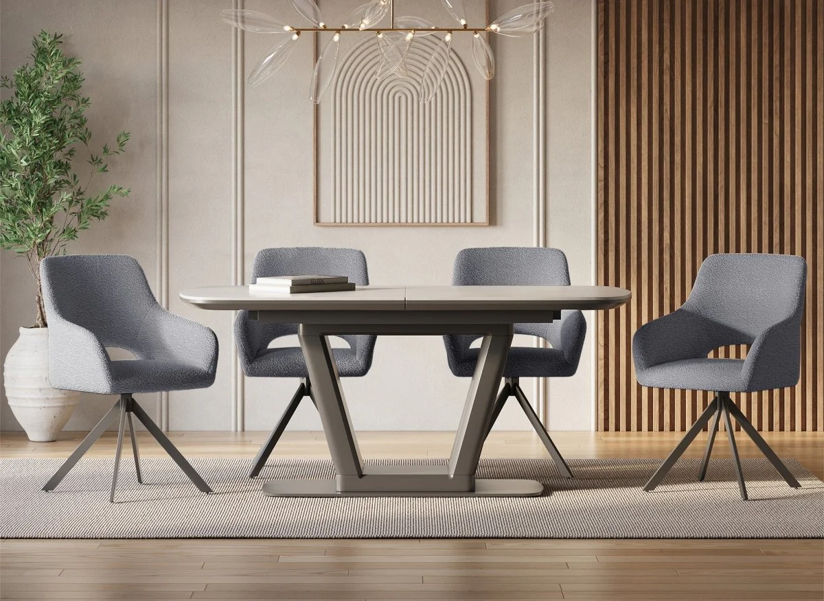 Lot de 2 chaises pivotantes design en tissu bouclette gris CIEL - Image 3