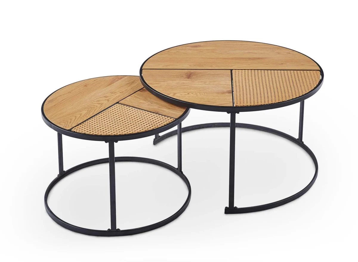 Lot de 2 tables basses gigognes rondes effet rotin JOTA - Image 5