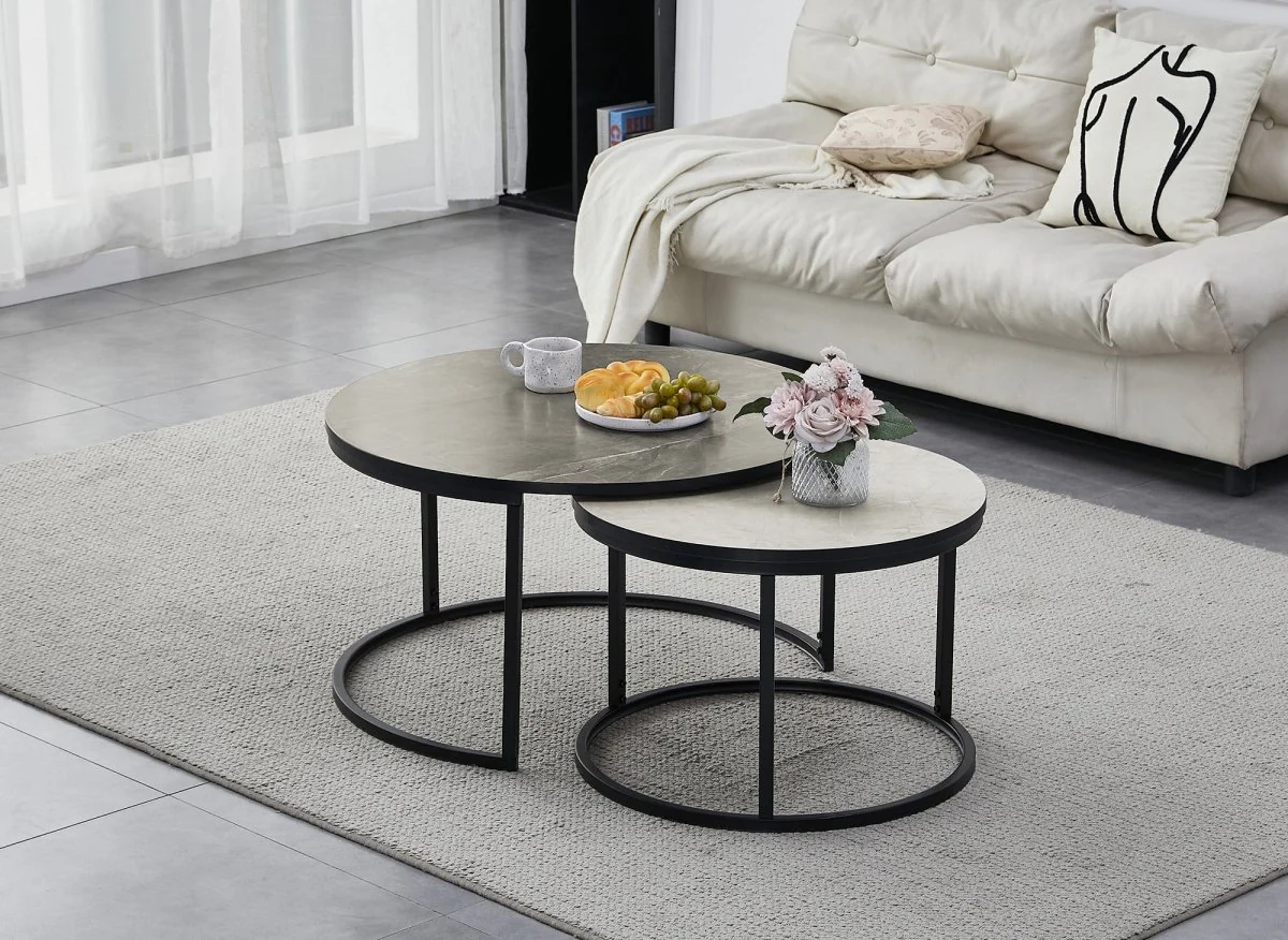 Lot de 2 tables basses rondes gigognes effet marbre DORINE - Image 3