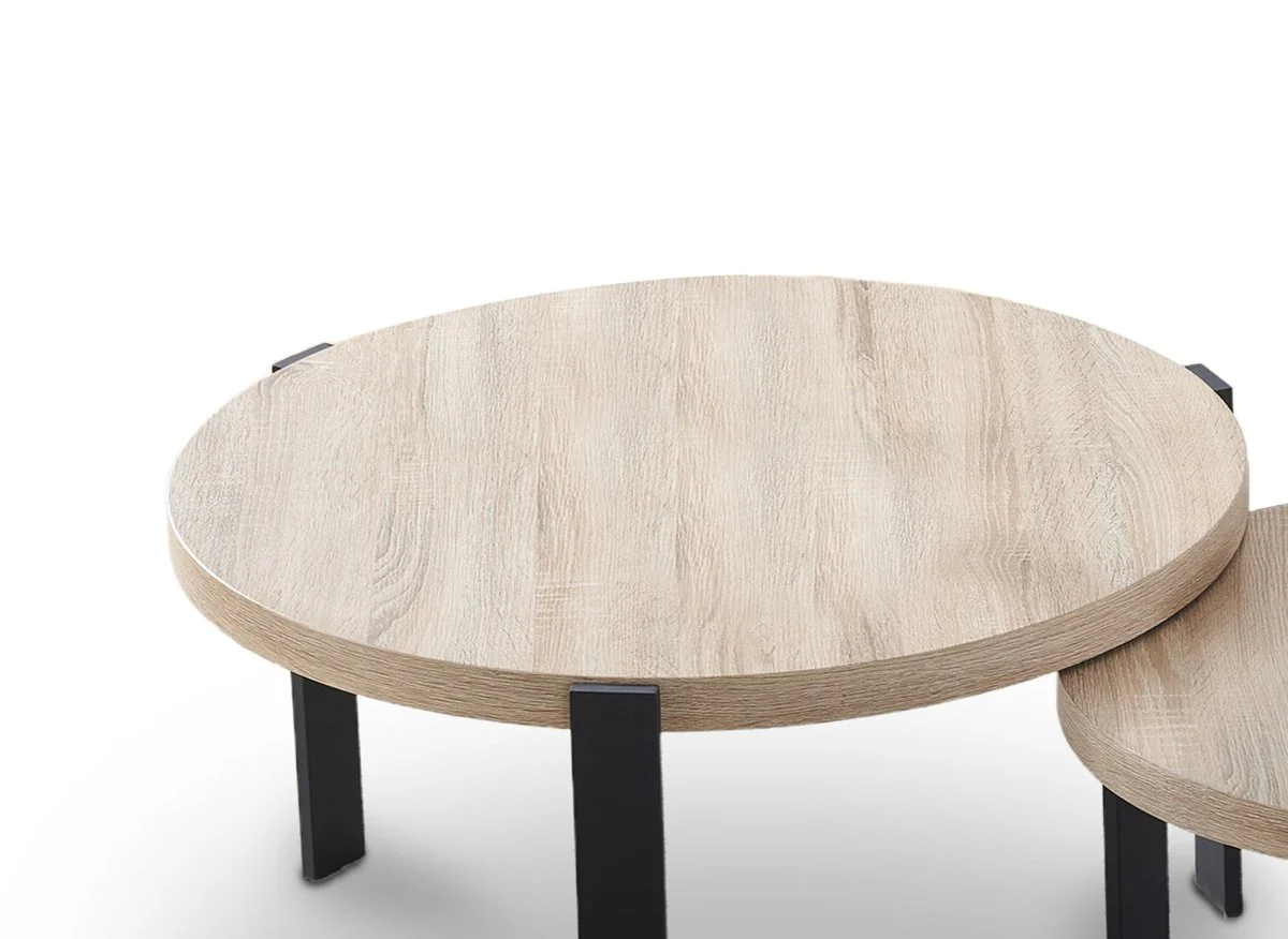 Lot de 2 tables basses rondes gigognes en bois et pieds métal noir TIYA - Image 3