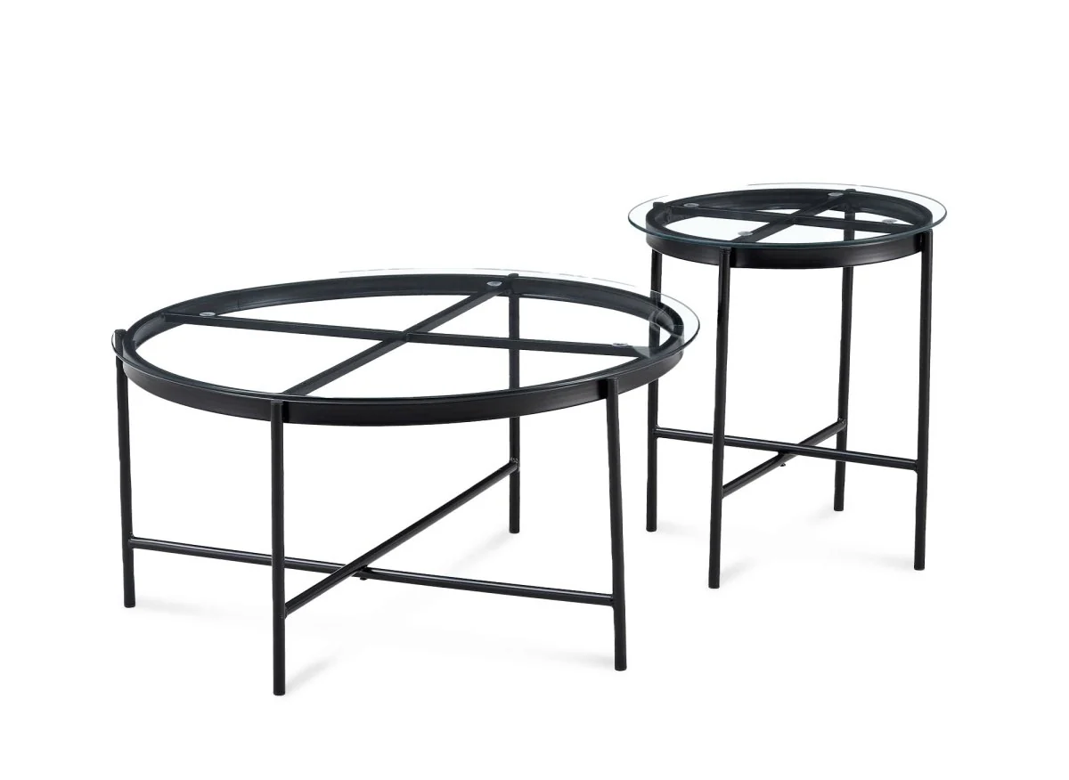 Lot de 2 tables rondes basses en verre et métal MARZIO - Image 3