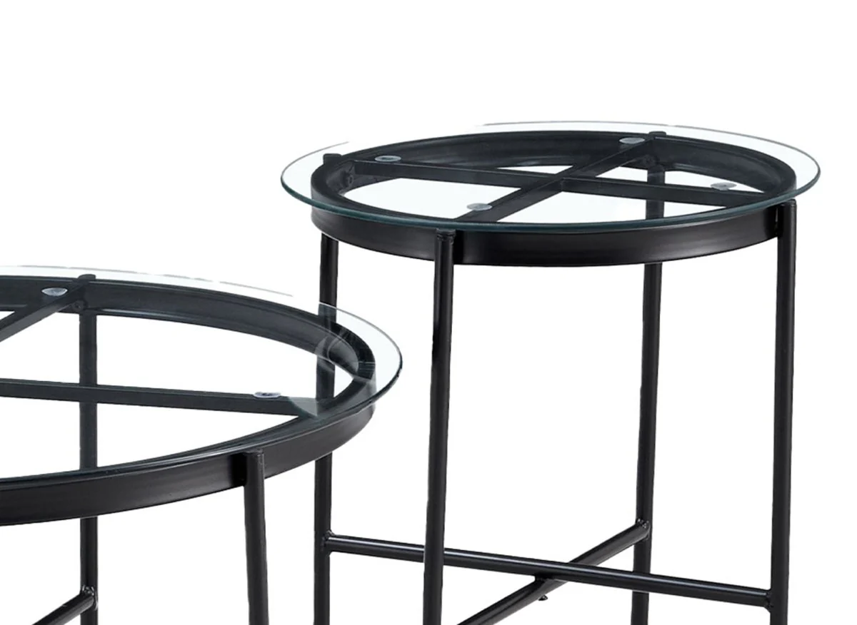 Lot de 2 tables rondes basses en verre et métal MARZIO - Image 4