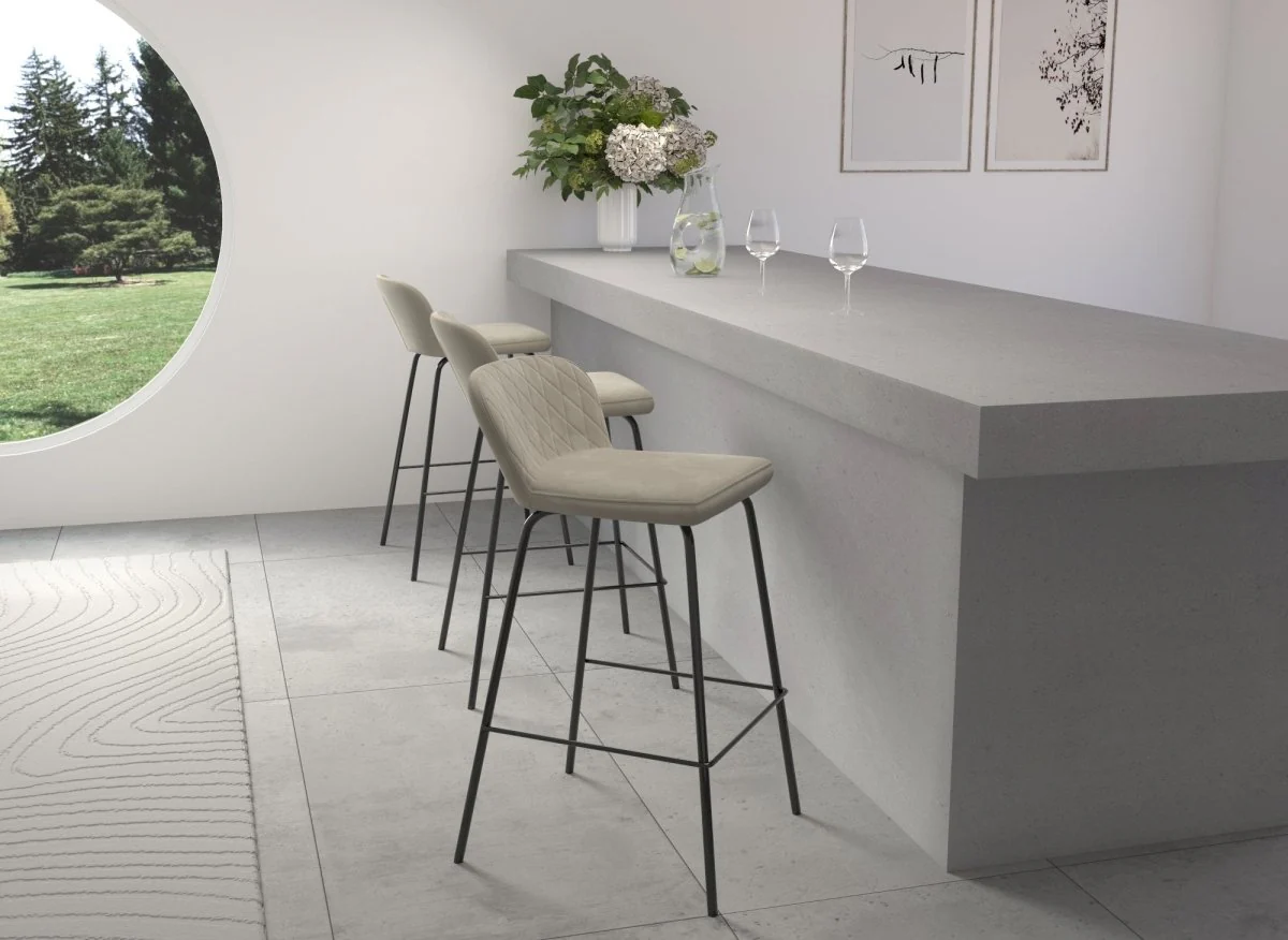 Lot de 2 tabourets de bar design en velours beige BOSCO - Image 4