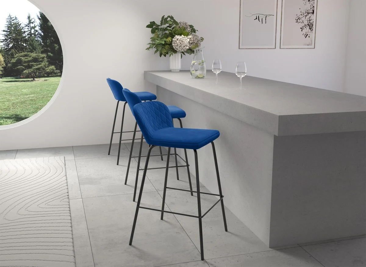 Lot de 2 tabourets de bar design en velours bleu BOSCO - Image 3