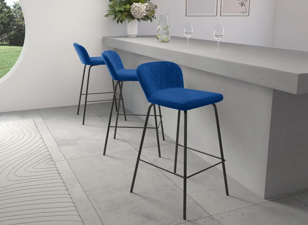 Lot de 2 tabourets de bar design en velours bleu BOSCO - Image 4