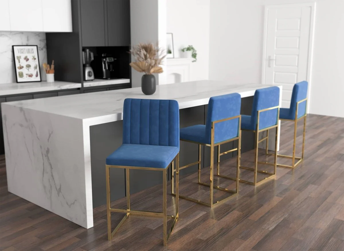 Lot de 2 tabourets de bar design en velours bleu FRIDA - Image 3