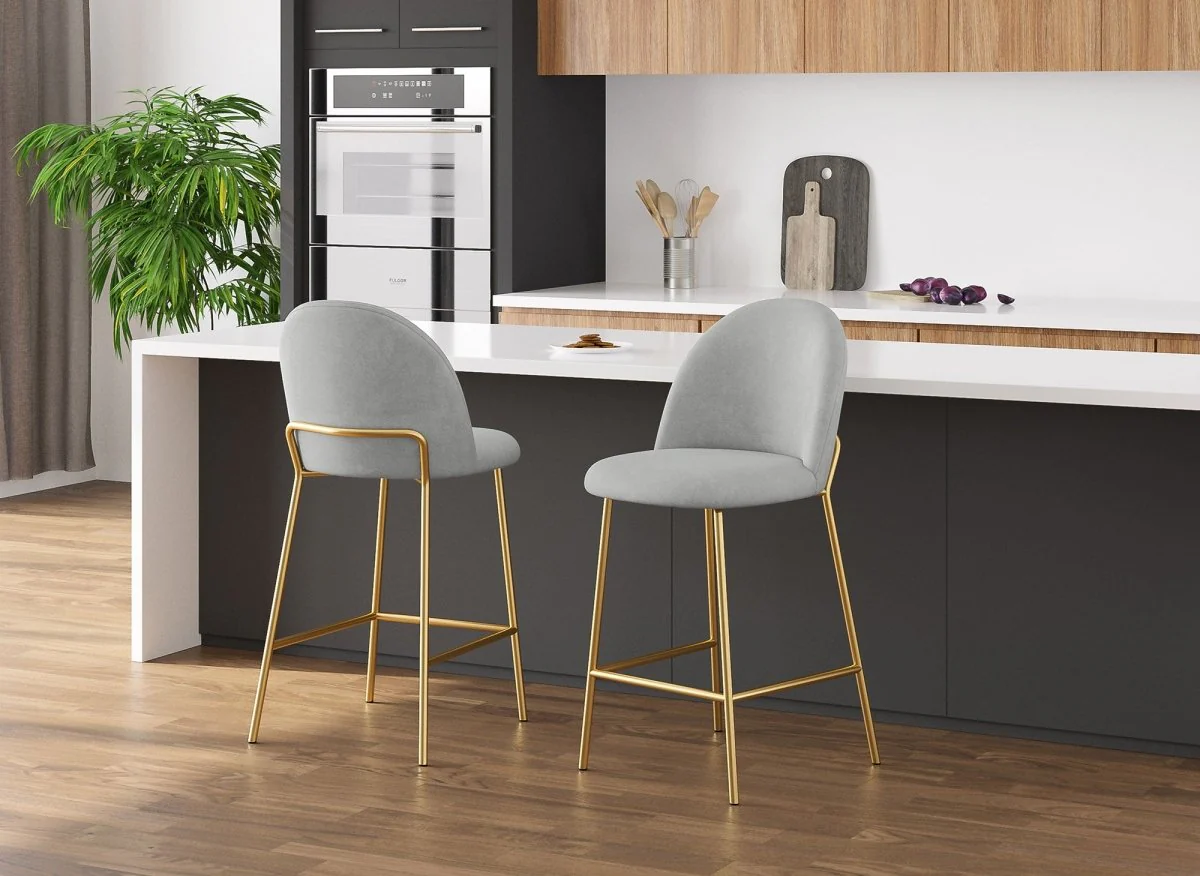 Lot de 2 tabourets de bar design en velours gris ARABEL - Image 3