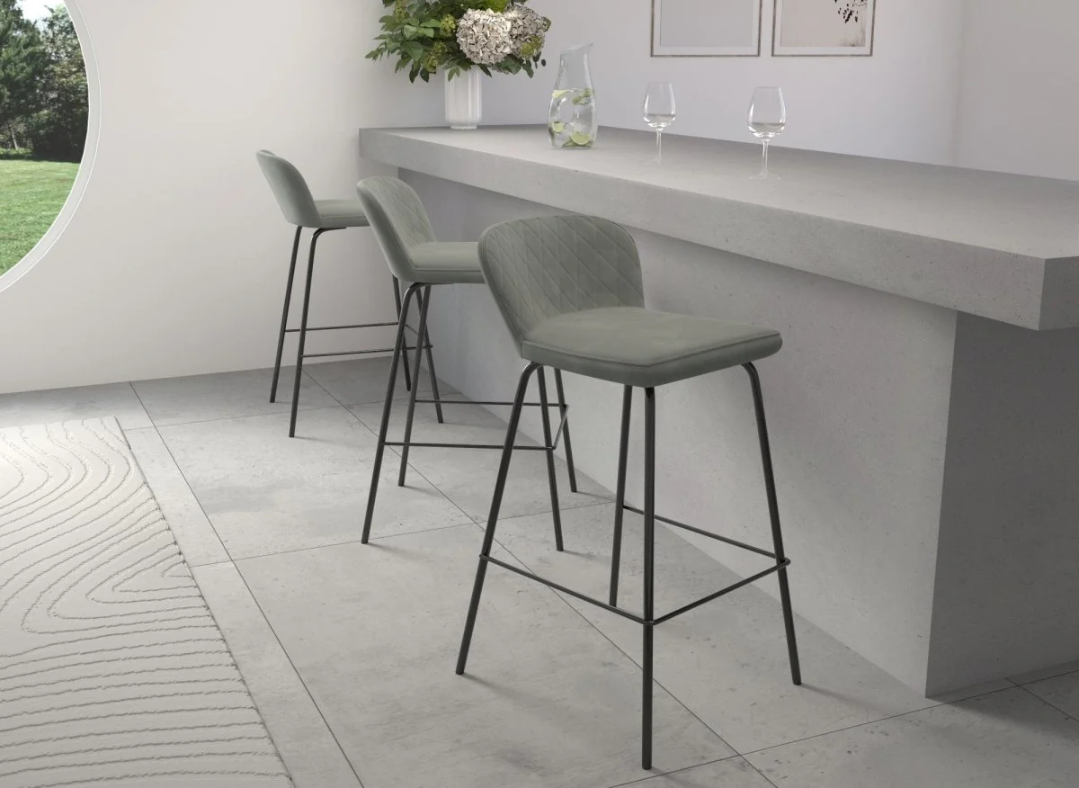 Lot de 2 tabourets de bar design en velours gris BOSCO - Image 3